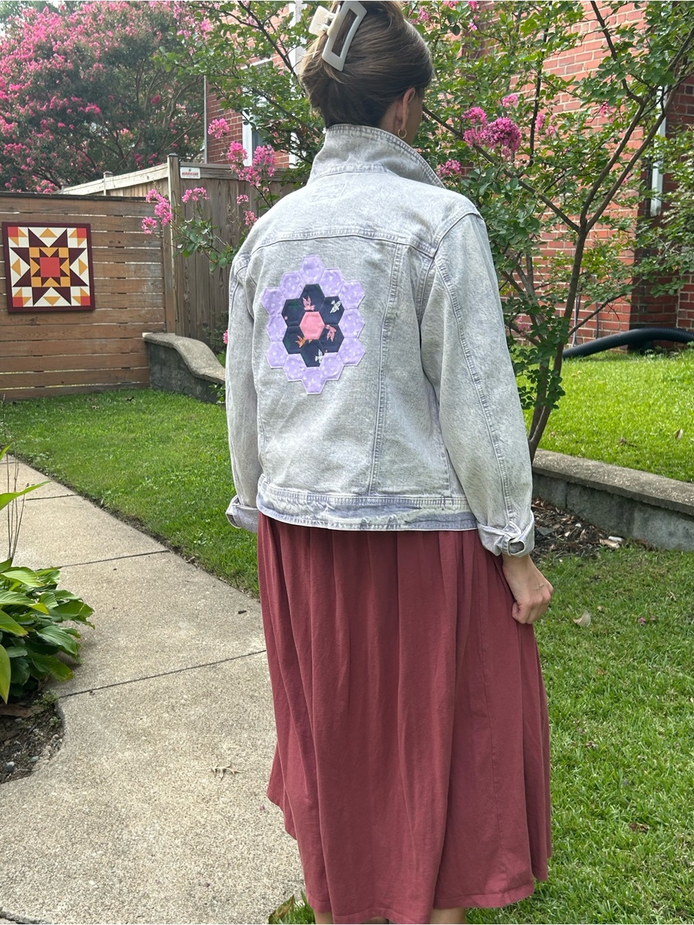 *HANDMADE/UPCYCLED* Universal Thread Light Wash Denim Jacket with Lavender Patch